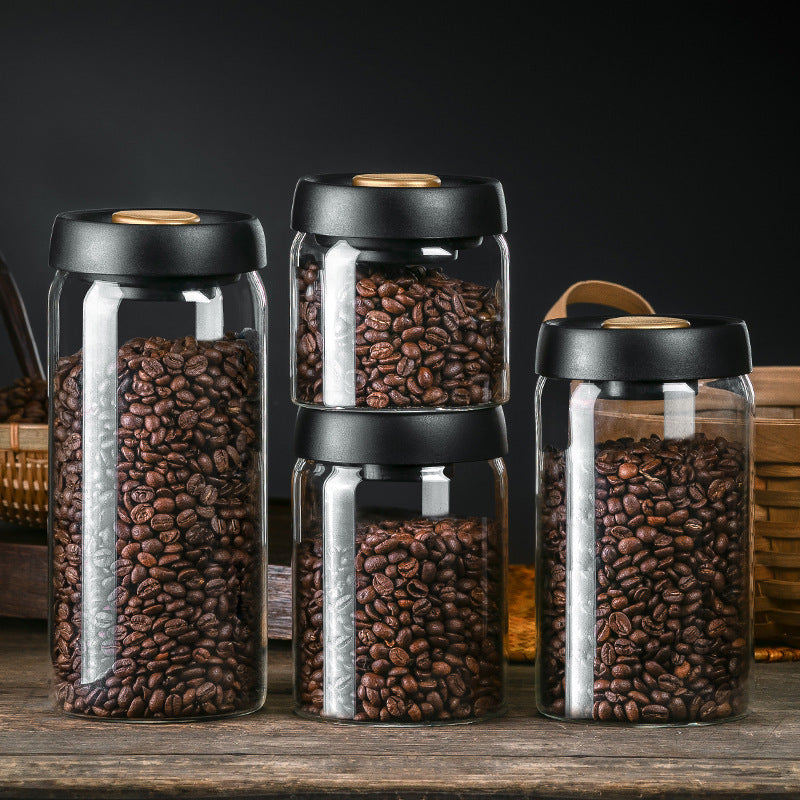 Vacuum Sealed Jug Set Black Coffee Beans Glass Airtight Canister