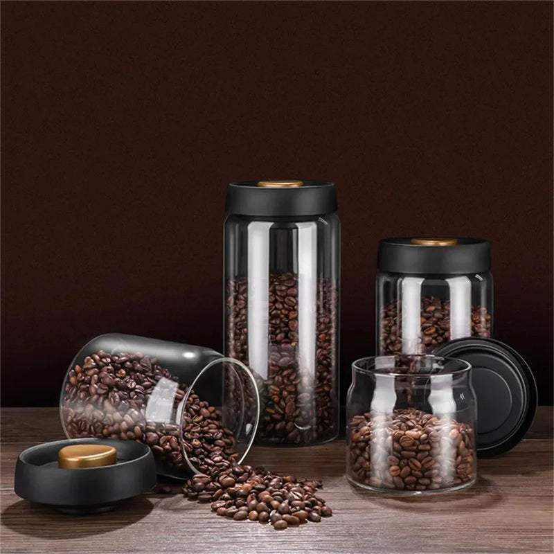 Vacuum Sealed Jug Set Black Coffee Beans Glass Airtight Canister